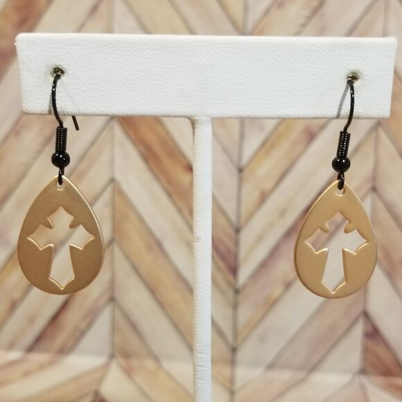 Cross Cut-Out Earrings, Gold - Picture 1 of 3